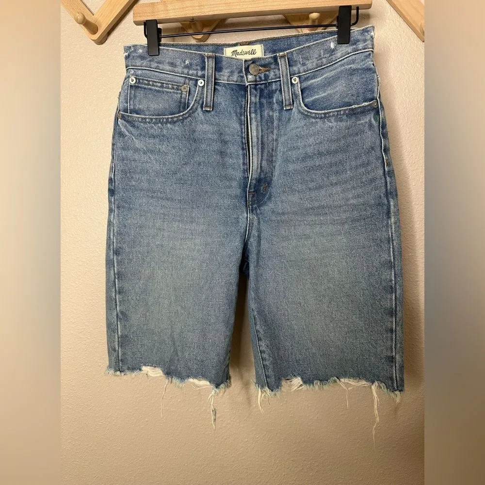 Madewell High-Rise Long Denim Shorts in Hedrick Wash Sz 25